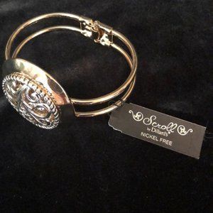 New Scroll Goldtone Bangle w/ Silvertone